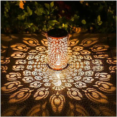 Peacock Solar Lanterns Outdoor Waterproof Hanging Solar Lights Peacock Gifts for Women Men Metal Decorative LED Lanterns for Yard, Patio, Lawn, Tabletop, Pathway, Landscape, Garden Decor by TIGGSY
