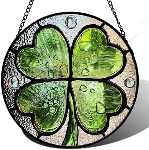 Stained Glass Window Hanging Ireland Lucky Clover Gifts for Women 9.8" by amderven