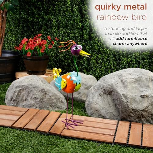 Alpine Corporation LAZ328HH Quirky Metal Rainbow Bird Decor, Animal Statue for Patio, Lawn & Garden, 21" H, Multicolor - Image 4