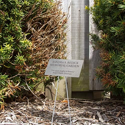 Outdoor Metal Garden Sign, Label, or Memorial. 4 x 2" or 6 x 4" sign with rounded corners and a 10" stake. Materials Include: Stainless Steel, Brass, Copper, Bronze and Titanium. (Titanium, 4 x 2") - Image 4