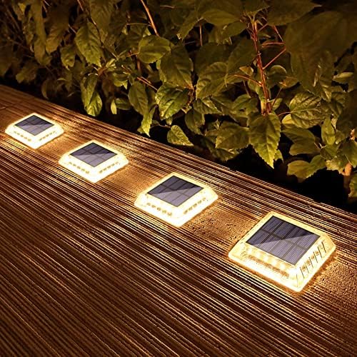 Lacasa Solar Deck Lights, 4 Pack 30LM LED Dock Light Warm White 2700K, Outdoor Solar Powered Step Light Up All Night IP68 Waterproof Auto ON/Off for Garden Stairs Driveway Pathway by Lacasa