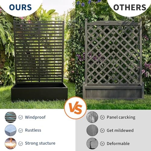 Garvee Metal Planter Box with Trellis, 71.5"x47"x16" Raised Garden Beds with Trellis and Wheels for Climbing Plants Vegetables, Privacy Screen Planter Box with Drainage Holes for Patio Balcony, Black - Image 5