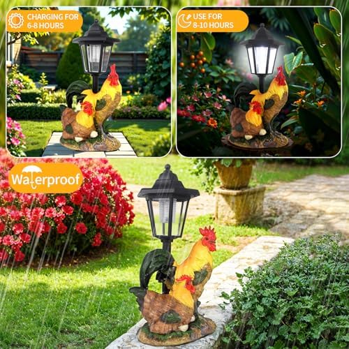 Solar Rooster Decor Outdoor, Garden Rooster Statue with Lantern - Image 2