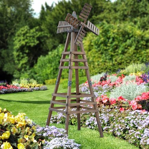 Wooden Windmill, Weather-Proof Wind Spinner, Outdoor Wind Mill for Garden Lawn Patio Decoration (Carbonized, Medium) - Image 2