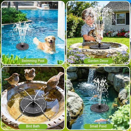 Solar Fountain with 3 Spray Height, Works in Shade, 3.5W Glass Solar Bird Bath Fountains with 2000mAh Battery and 4 Rotating Rods, 7 Nozzles, Outdoor Water Fountain Pump for Garden, Pool, Pond - Image 6