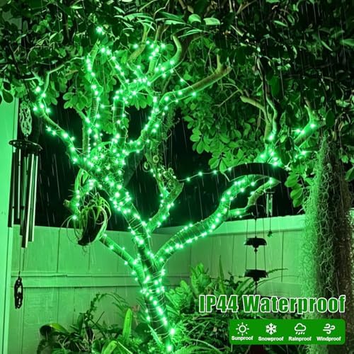 YEGUO 4 Pack Halloween Solar Fairy Lights, Each 33ft 100 LED Green Christmas Lights Outdoor Waterproof, 8 Modes Sliver Wire Solar String Lights - Image 5