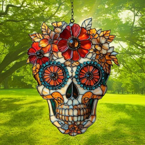 Floral Sugar Skull Acrylic Suncatcher - Image 3