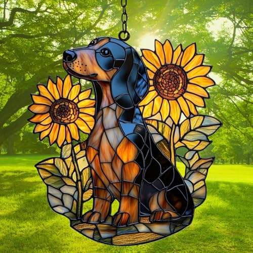 Sunflowers and Dog Acrylic Suncatcher - Image 3