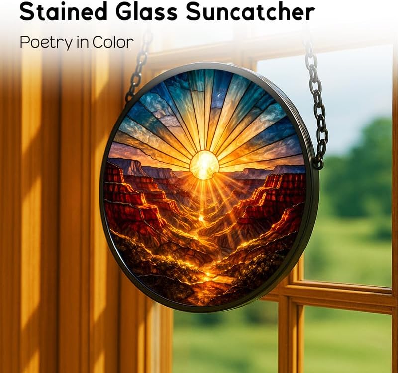 Stained Glass Window Hanging，Canyon Sunrise Landscape 11.8in Sun Catchers Indoor Window, Home Decor Inside and Outside the Cottage, Gifts for Women - Image 2