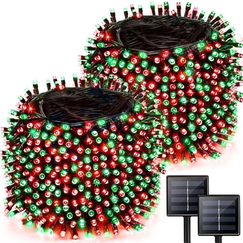 Solar Christmas Lights Outdoor 2 Pack 480 LED Solar String Lights Red Green by Albelt