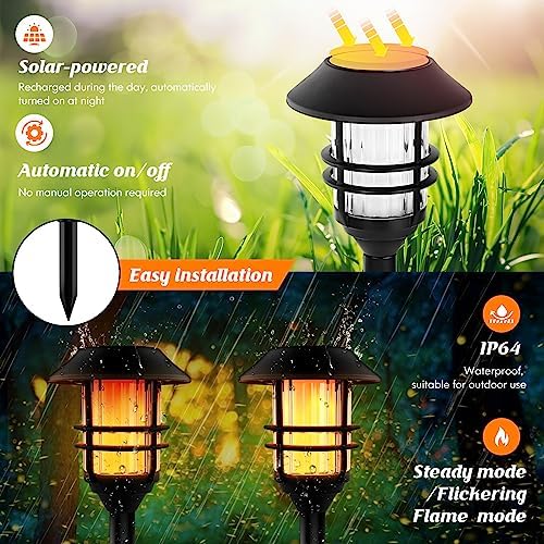 ZOOHAR Solar Outdoor Lights, Waterproof Pathway Torches, LED Metal Landscape Path Lights for Garden Patio Balcony & Pool (Pack of 4) - Image 3