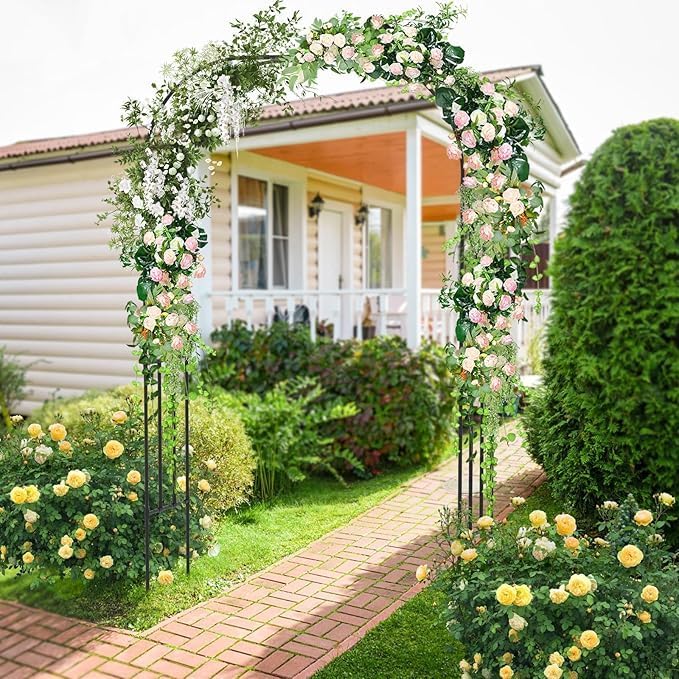 LDAILY Moccha Garden Arch Arbor Trellis, 95" Sturdy Metal Arbor with PE-Coated Steel Tubes, Spiral Rods Design, Outdoor Archway for Climbing Plants, Garden Arch for Wedding - Image 3