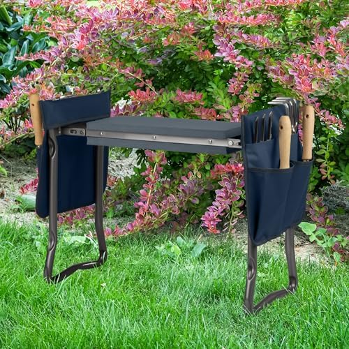 Pure Garden Garden Kneeler and Seat - Kneeling Pad Garden Stool with Tool Pouches - Gardening Gifts for Mom, Dad, Seniors, or Grandparents (Blue) - Image 2