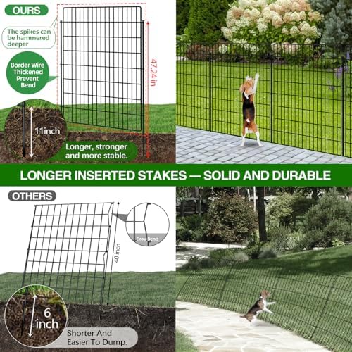10 Panels Garden Fencing Animal Barrier with Lock, 40 in(H) X 24 ft(L) Dog Fence Outdoor for Yard Rustproof No Dig Decorative Tall Garden Fence Metal Wire Panel Border Rabbit Ground Stakes Fencing - Image 4