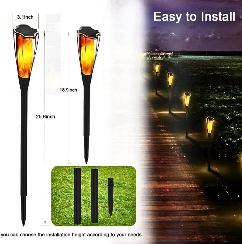 12 Led Solar Torch Light 360° Luminous Range Outdoor Lawn Lamp Flickering Flame Beating Effect Waterproof for Daily Use Festivel/Party Decor (12 Led Pack of 1) - Image 4