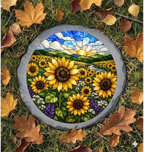 Magnolia Garden 10-Inch Sunflower Sunrise Stepping Stone - Faux Stained Glass Country Field Garden Stone, Weather-Resistant Resin Pathway Accent, Bright Floral Outdoor Yard Decor & Walkway Plaque - Image 6