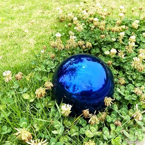 Outdoor Garden Gazing Mirror Ball: Gazing Ball, Stainless Steel Garden Mirror Globe, for Home Outdoor Pond Swimming Pool Decoration Gift, Hollow Floating Reflective Globe (Blue,8in) - Image 5