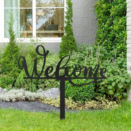 Metal Welcome Sign Garden Stake Art Decorative, Elegant Script Design Gifts Silhouette Statues for Yard Art, Outside, Patio, Outdoor Decor, Garden Decorations, Lawn Ornaments - 24" Black - Image 4