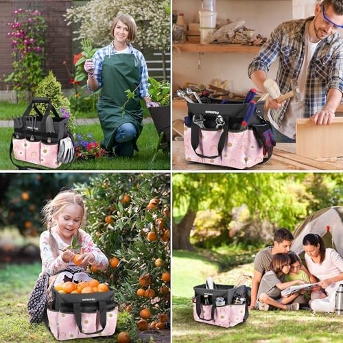 WORKPRO Garden Tool Bag, 10 Pockets and Shoulder Strap, Floral Pink - Image 7