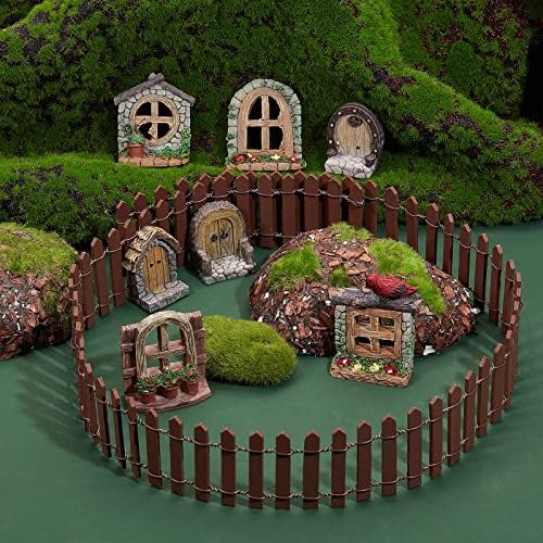 GORGECRAFT Miniature Fairy Garden Doors and Windows Resin Dollhouse Building Accessories Including Imitation Wood Door Window & Garden Fence for Micro Landscovere Decoration - Image 5