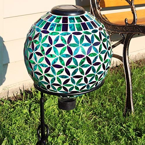 Sunnydaze Cool Blooms 10" Glass Mosaic Gazing Globe with Solar Light and 9" H Black Steel Traditional Style Gazing Ball Stand for 10" or 12" Outdoor Garden Gazing Globes Bundle - Image 5