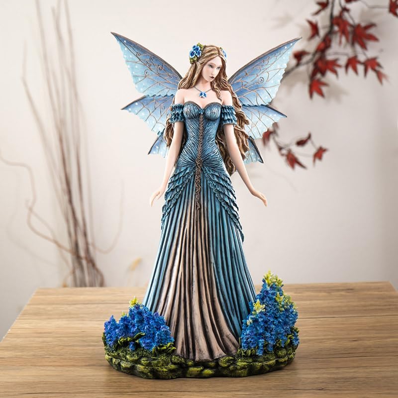Pacific Giftware Lavender Fairy Figurine 16.54” Tall with Elegant Blue Wings and Floral Gown Exquisite Resin Fairy Statue for Indoor Home and Outdoor Garden Decor - Image 6