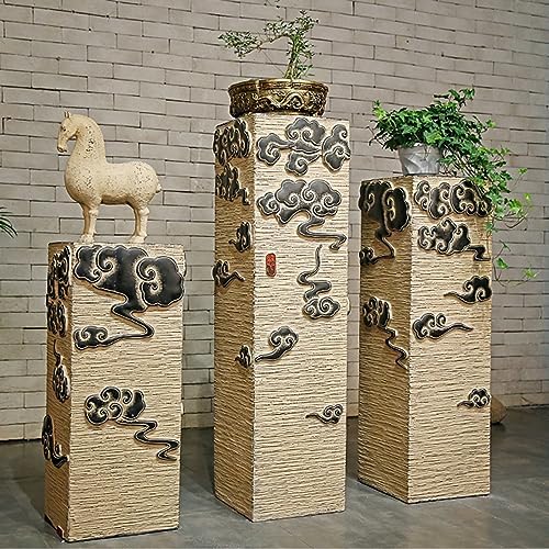 ARCVOX Home Garden Pedestal Stand Lotus Pattern, Synthetic Resin Asian Temple Pillar, Doorway Porch Plant Stand, Traditional Pillar Sculpture Statue (Color : Xiangyun, Size : Size L) - Image 2