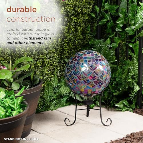 Alpine Corporation - Outdoor Glass Mosaic Peacock Gazing Globe - Iridescent Garden Decor, 10" Diameter, Multicolor - Image 5