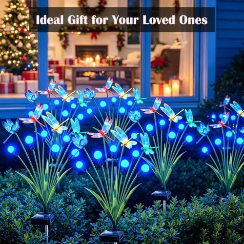 VOOKRY Dragonfly Solar Garden Lights Outdoor (8 Pack, 48 LEDs), Dragonfly Outdoor Decor with Solar Firefly Lights Waterproof Swaying Light for Yard Patio Pathway Lawn Gardening Gift for Women, Blue - Image 6