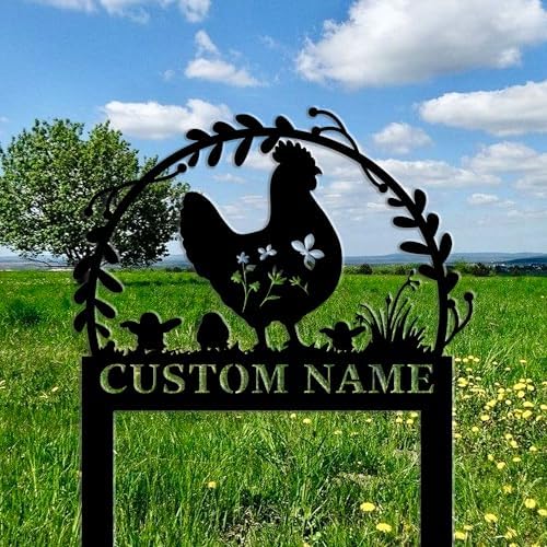 Custom Hen Garden Stake - Personalized Name Plaque Sign,Chicken Coop Sign，Custom Metal Yard Art for Outdoor Decor, Rustproof Lawn Ornament, Farmhouse Insert Sign for Garden & Patio by Custom