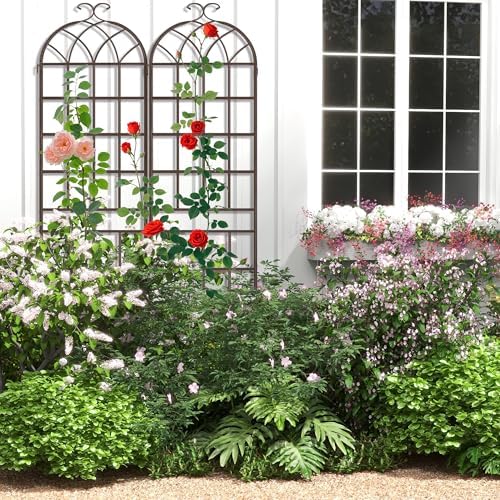 LZRS 82.7 x 40in Rustic Iron Arch Decoration Garden Trellis with Metal Coating – Perfect for Supporting Climbing Plants Outdoor, Roses, Vines, Flowers, and Vegetables, Brown - Image 5