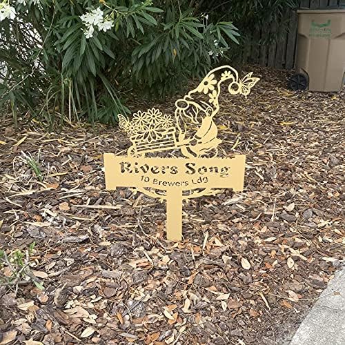 Custom Garden Gnome Monogram Metal Yard Sign – Personalized Outdoor Decor with Gnome & Wheelbarrow – Custom Name House Sign, Cute Garden Art, Patio & Lawn Decoration - (Black, 19" x 26") - Image 3