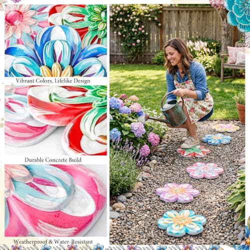 Landical 6 Pack Decorative Stepping Stones for Garden Outdoor, Flower - Image 3