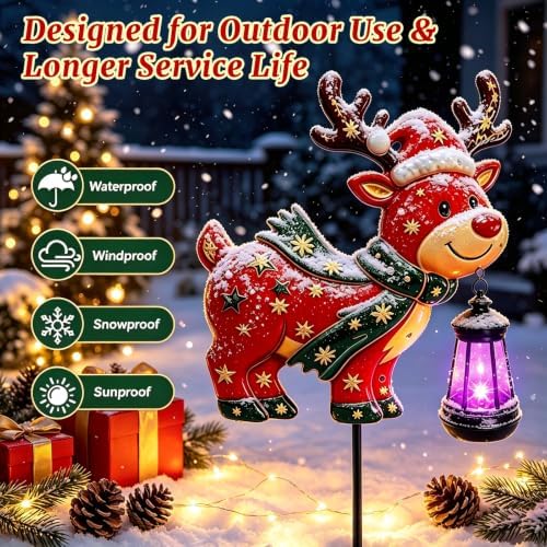 2 Pack Solar Lights Outdoor Metal Reindeer Christmas Decor Garden Stakes - Image 4