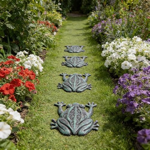 Lawei Cast Iron Frog Stepping Stone, Vintage Green Sturdy Outdoor Garden Statue, Unique Decorative Frog Flagstone Mat for Patio, Lawn, Yard, Garden Walkway, Non-Slip Entryway Rug, 12 x 10.6 in - Image 5