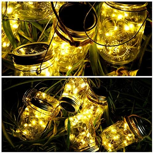 SmilingTown Solar Mason Jar String Light Lids 12 Pack 30 LED Fairy Firefly Inserts Lighting with 12 Hangers Waterproof for Outdoor Tree Patio Lawn Garden Decor, No Jars - Image 3