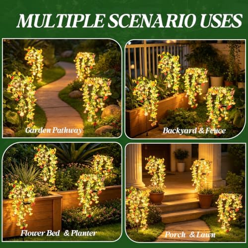 Solar Garden Lights Outdoor Waterproof, 4 Pack Solar Flower Lights Outdoor with Lifelike Morning Glory Flowers & 2 Lighting Modes, Decorative Solar Lights Outdoor for Yard Patio Lawn Decor, Gifts - Image 6