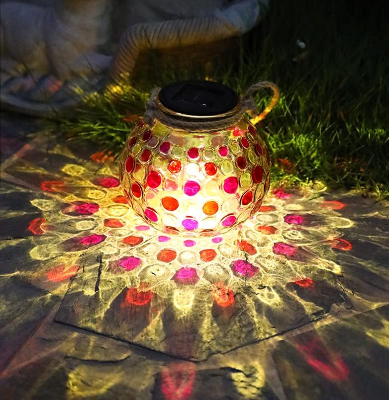 yuans Solar Table Light, Solar Mosaic Lights Color Changing Solar Glass Ball Garden Lights Waterproof Solar Night Lights Table Lamps (Red Point, 2 Pack) by Unknown