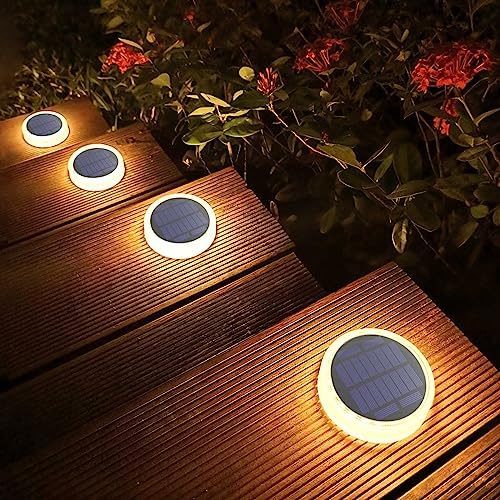 Lacasa Solar Deck Lights, 4 Pack 30LM Outdoor Solar Powered Step Lights, LED Dock Lights Warm White 2700K Light up All Night IP68 Waterproof Auto ON/Off for Garden Stairs Driveway Pathway Lighting by Lacasa