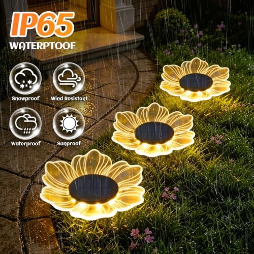 Solar Flower Shaped In-Ground Lights, 3 Pack Waterproof LED Petal Pathway Lights, Outdoor Acrylic Landscape Lights for Garden Yard Walkway Patio (Petal) - Image 5