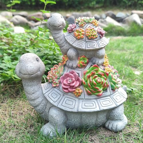 Large Turtle Solar Garden Outdoor Statues with Succulent and 6 LED Lights,Outside Solar Turtle Decor Art for Garden,Home,Lawn,Yard, Balcony Ornament - Image 5