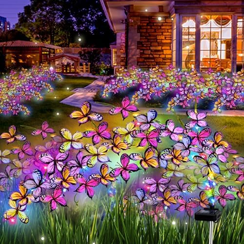 Solar Garden Lights Outdoor, Waterproof Solar Butterfly Lights 4 Pack Willow Vine Light with 80 LED 33 Butterfly Colorful Lighting for Garden Yard Lawn Outdoor Decor, Gift for Mom Women Mother's Day by MRHEPHAESTUS