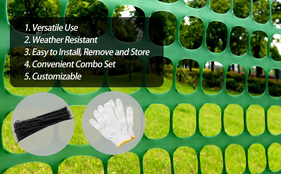 PotatoLife 2-Pack 4'x100' Green Mesh Fence for Garden with Zip Ties, Green - Image 3