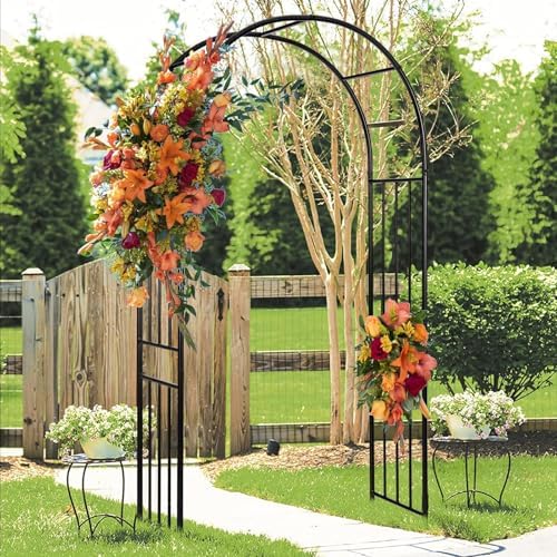 LDAILY Moccha Garden Arch Arbor Trellis, 7.2Ft Outdoor Steel Arbor with Stakes, Metal Archway for Climbing Plants, Wide Sturdy Garden Arch for Lawn, Party, Ceremony Wedding Decoration, Black - Image 2