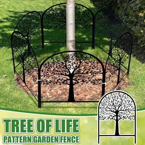 Yaocom 6 Pack Tree of Life Garden Fence 16.5" H x 11.8" W Metal Border - Image 3