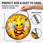 Stained Glass Window Hanging - 11.8" Cute Honey Bee and Honeycomb Suncatcher Glass Panel, Home Decorative Hanging Ornament for Kitchen or Garden, Ideal Gift for Mother, Wife or Women - Image 3