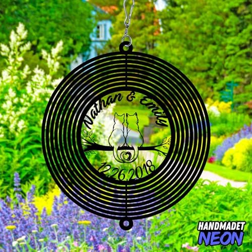 Personalized Cat Couple Wind Spinner, Custom Names & Date Metal Hanging with Cats, Outdoor Garden Yard Window Home Decor, Gifts for Couples, Anniversary, Birthday, Valentines, Lover - Image 4