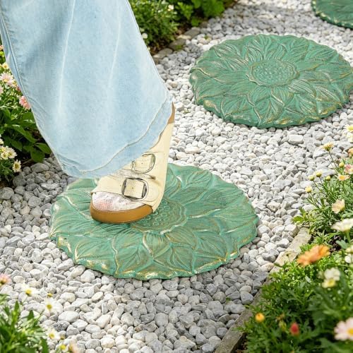Sungmor Vintage Cast Iron Lotus Stepping Stone,Vintage Green - Image 4
