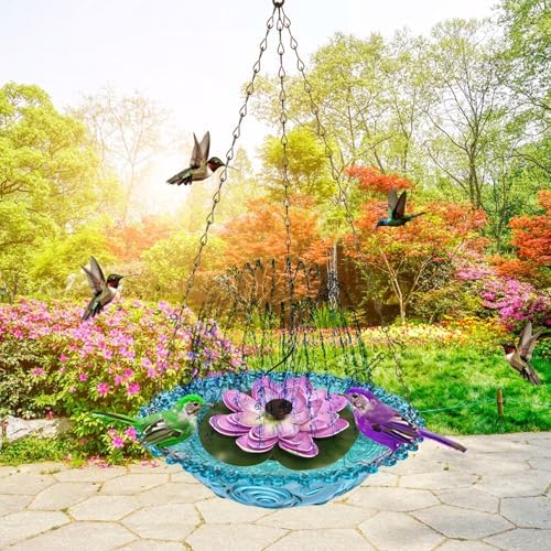 Hanging Solar Bird Bath Fountain, Hanging Bird Bath with Solar Fountain Pump, Bird Bath Fountain, Solar Powered Metal Bird Bath Bowl for Outdoor Garden Backyard Patio - Image 4