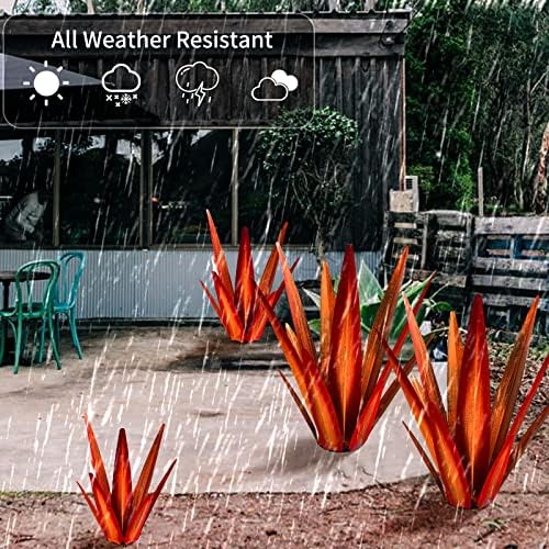KODIBO 24" Metal Agave Plant Outdoor Decor, Large Garden Sculpture, Red - Image 5